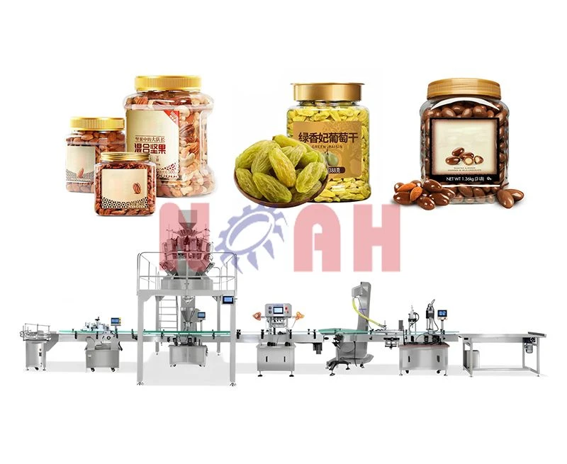 Automatische Trockenfr&uuml;chte-Abf&uuml;lllinie mit Verschlie&szlig;- und Etikettiermaschine